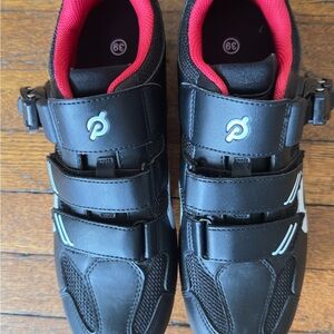 Peloton Black Cycling Shoes with Red Accents